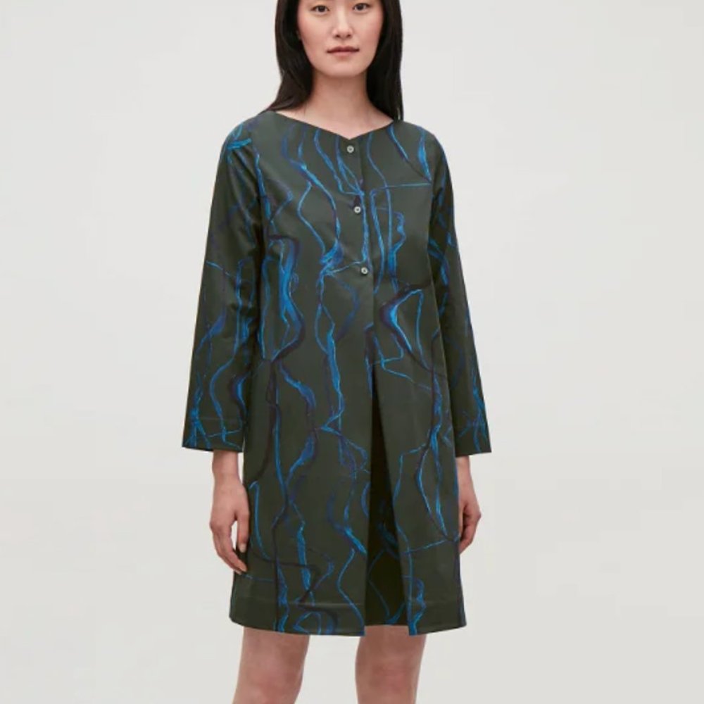 Printed Long Long-Sleeved A-Line Dress